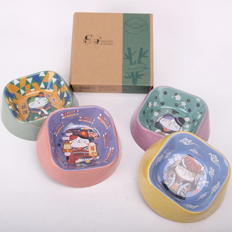 Милая миска для домашних животных из бамбукового волокна, миска для еды для кошек, собак, щенков