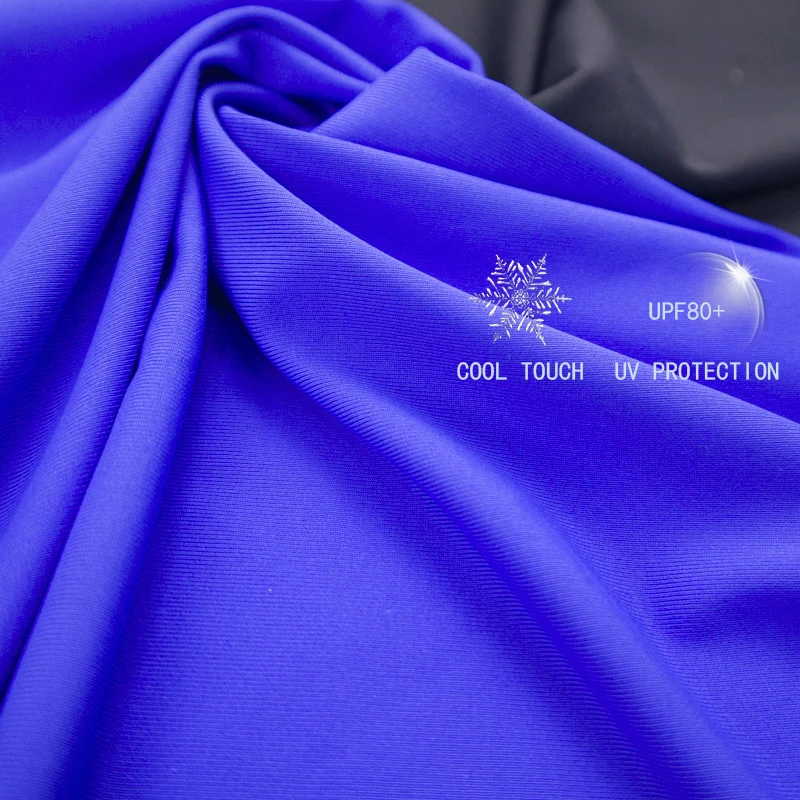 breathable polyamide 88% elastane 12% cool touch high elastic uv80+ sun protection swimwear fabric for vest and sleeves