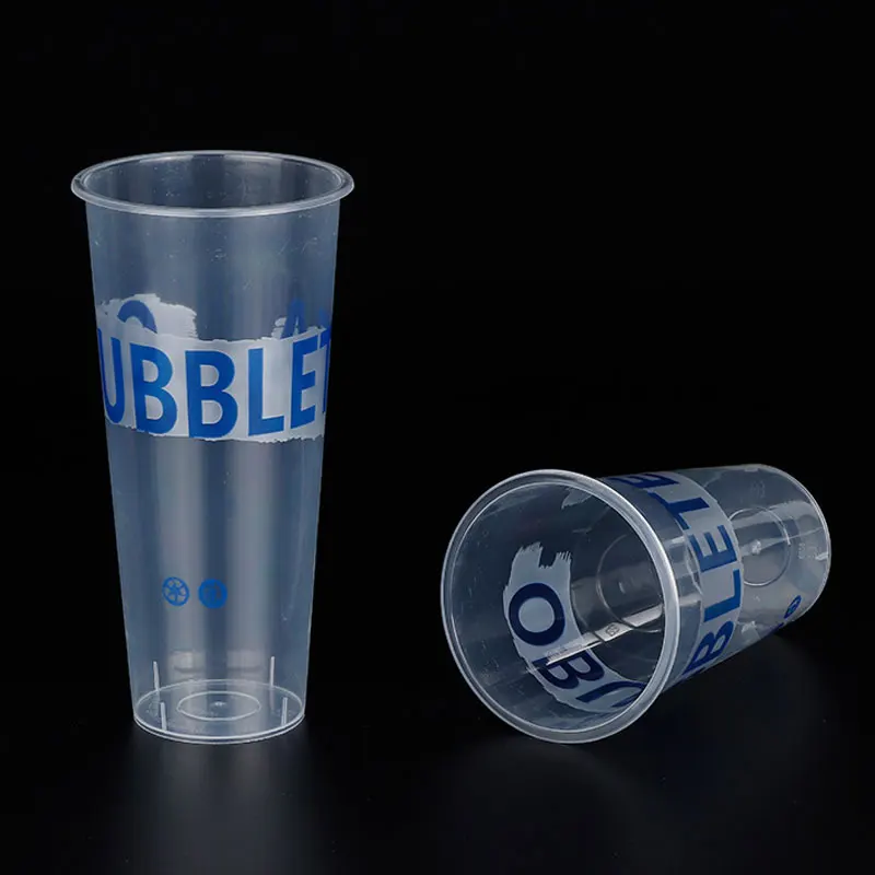 Custom Print Bubble Tea Cups Disposable Clear Hard PP PET Plastic Cup Lemon Tea Dabba Cup with Lids and Straws