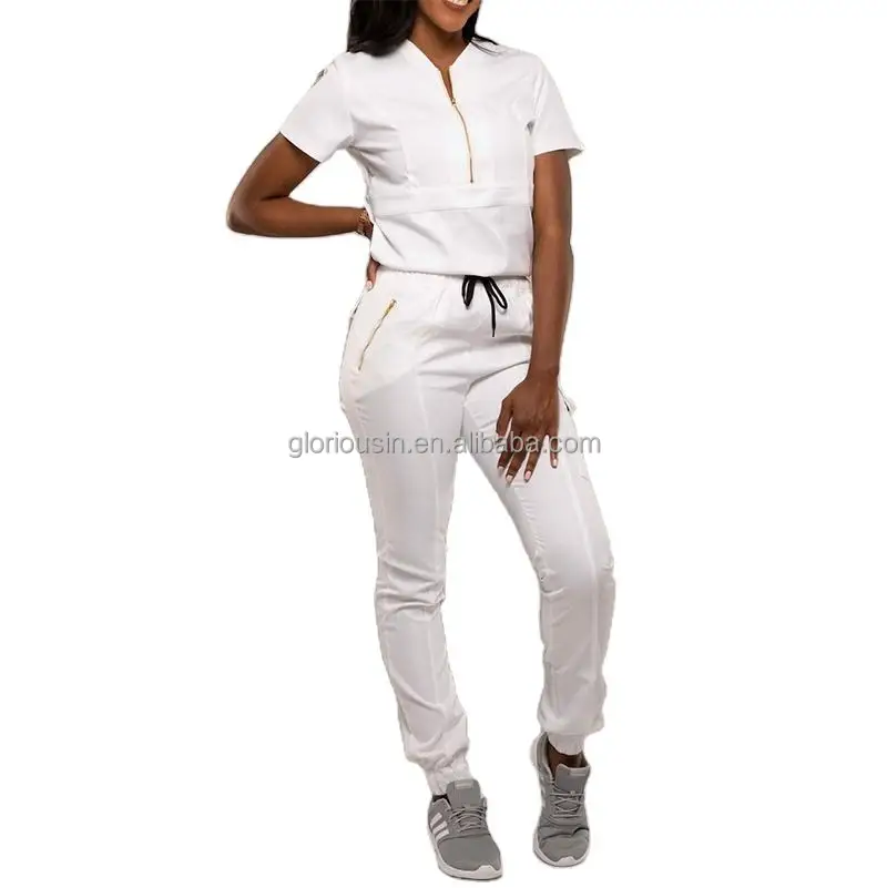 GloriousIn female scrub set 2023 hospital male salon uniform shoes doctor v neck antimicrobial dickie distribution v neck sexy