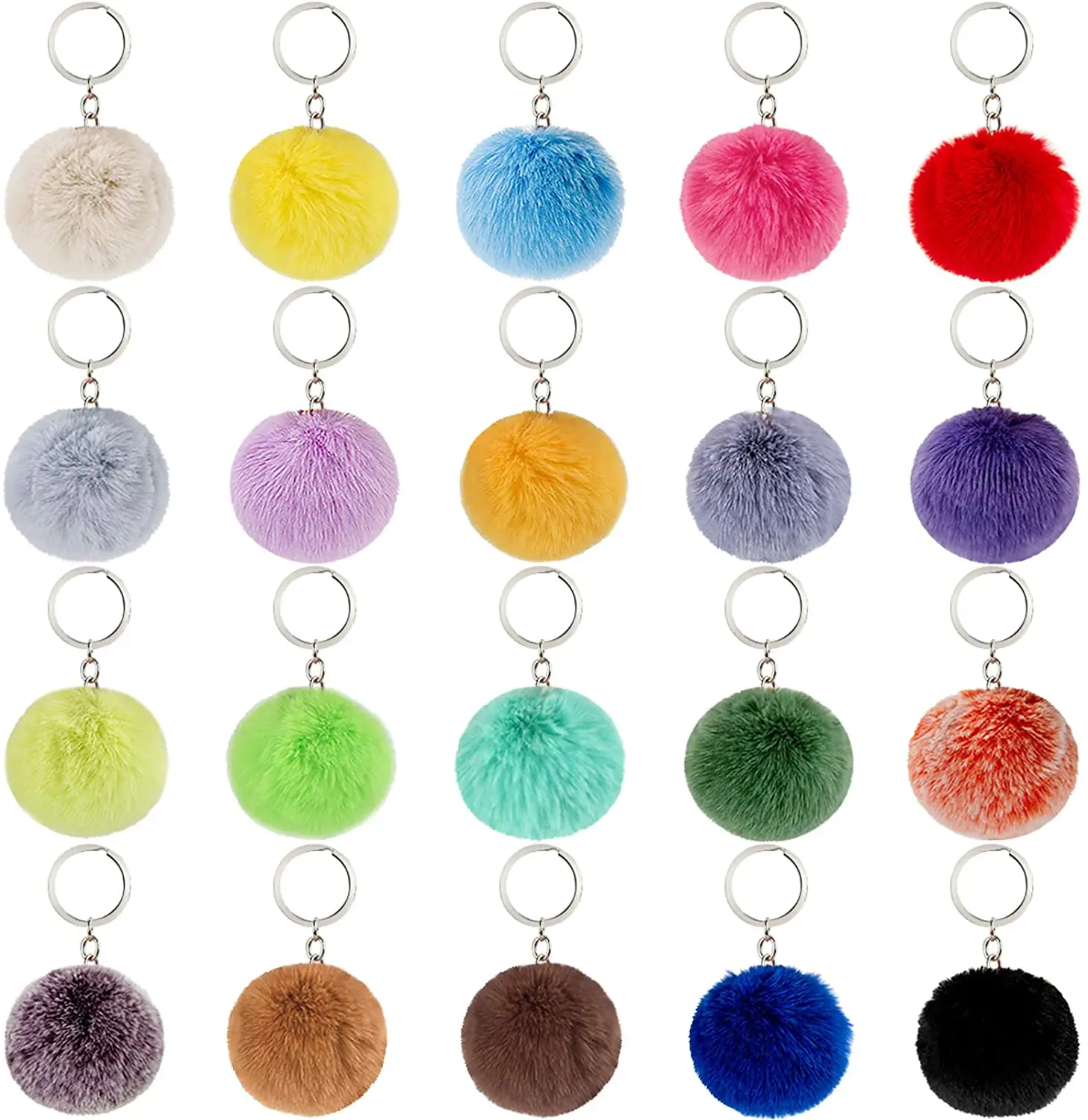 Soft Hand Feeling real fur Multi Color Mini Shaped Rabbit Heart Faux Fox Fluffy Puff Ball Fur Pom Poms Keychain Set