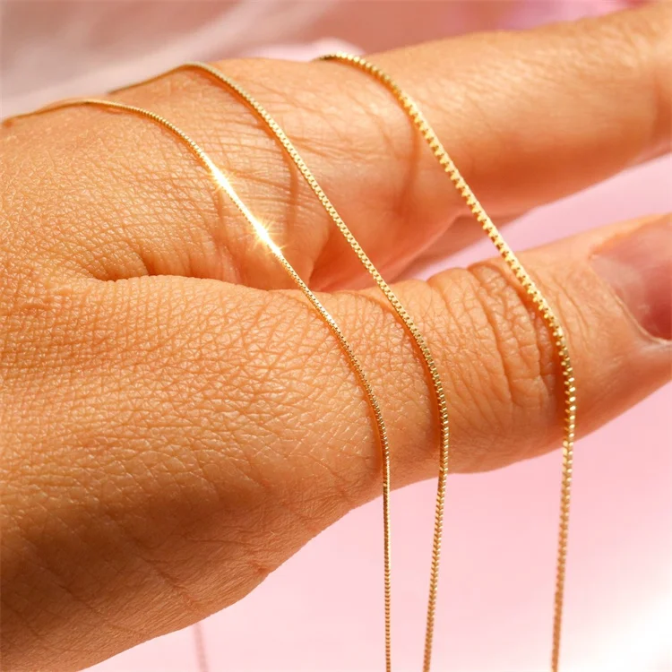 dainty 14k gold vermeil solid 925 sterling silver box chain necklace with custom logo engrave tags