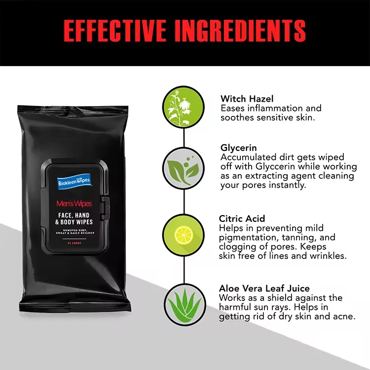 Biokleen 50 Count Resealable Flip Hand and Deodorizing Wipes After Workout Body Facial Wipes Men Health Face Wipes for Men