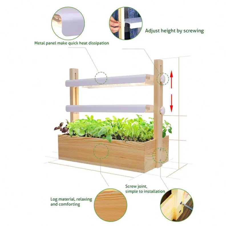 J&C Minigarden Fawnel high quality home garden grow kit indoor system wooden indoor herb planter 2022