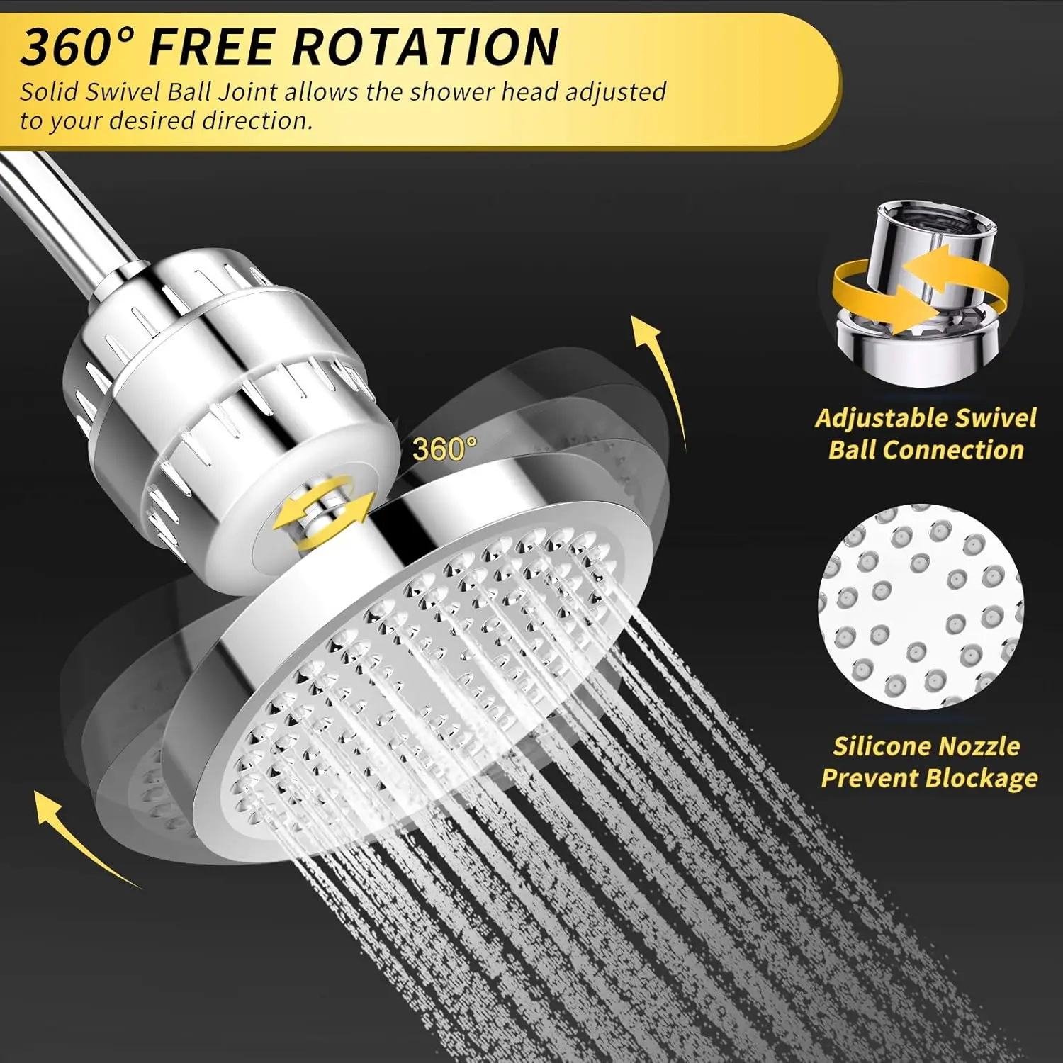Filtered 6 Inch Shower Head 15 Stage Filter Combo Hard Water Detachable Softener Remove Chlorine Fluoride