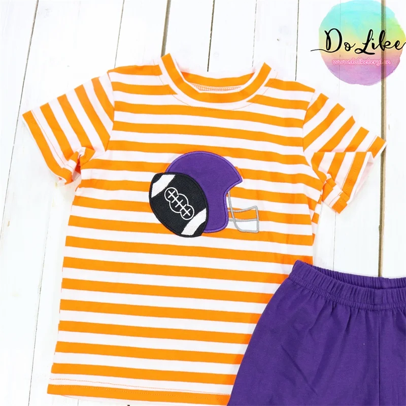 2024 New updated baby clothing outfits short sleeve orange baseball pattern sets competitive price little girls clothes