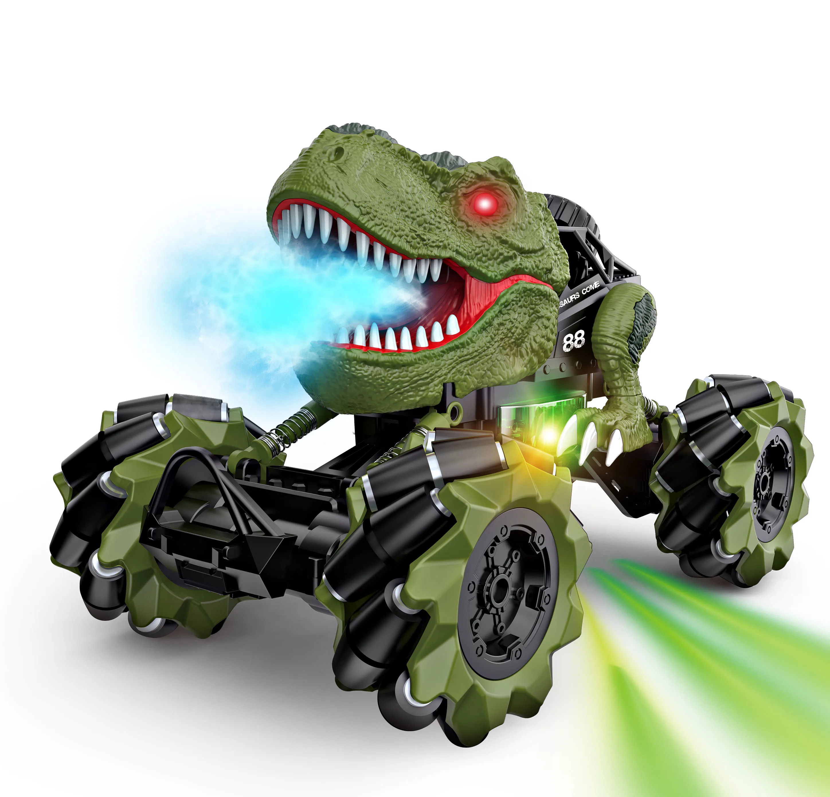 1:16 2.4 Ghz Remote Control Spray Electric Dinosaur Monster Truck 360 Degree Spins Stunt Car Toys Drift Outdoor for Kids