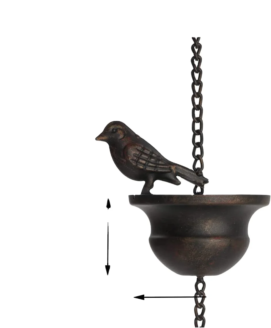 Creative Birds On Cups Metal Rain Chain Rain Catcher For Gutter Roof Decoration Metal Drainage Rain Chain Downspout Tool