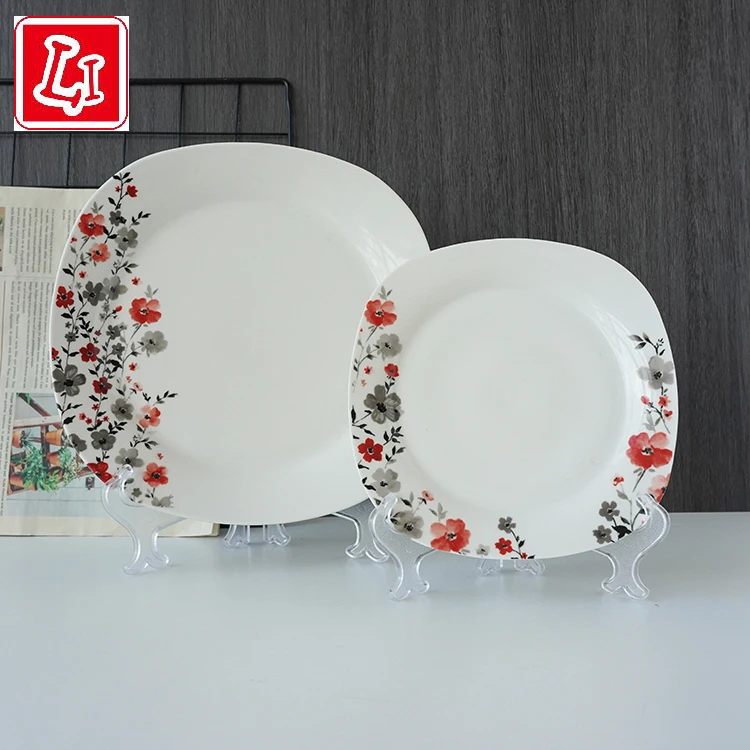 
Chinese household ceramic flat plate soup set decorated with small flowers 