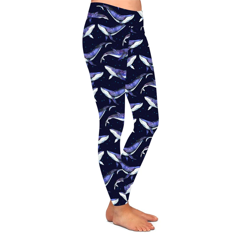 Butter Soft 92% Polyester 8% Spandex 230GSM 3' High Waist purple galaxy whale leggings