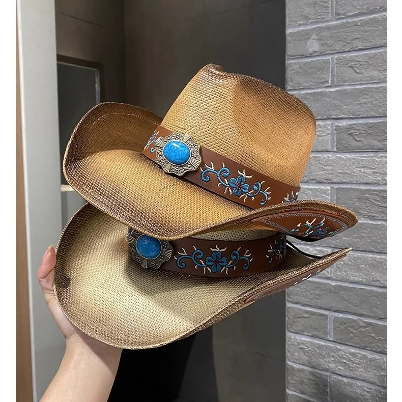 summer large brim sunscreen sun hat new straw hat ethnic jazz Western cowboy hat