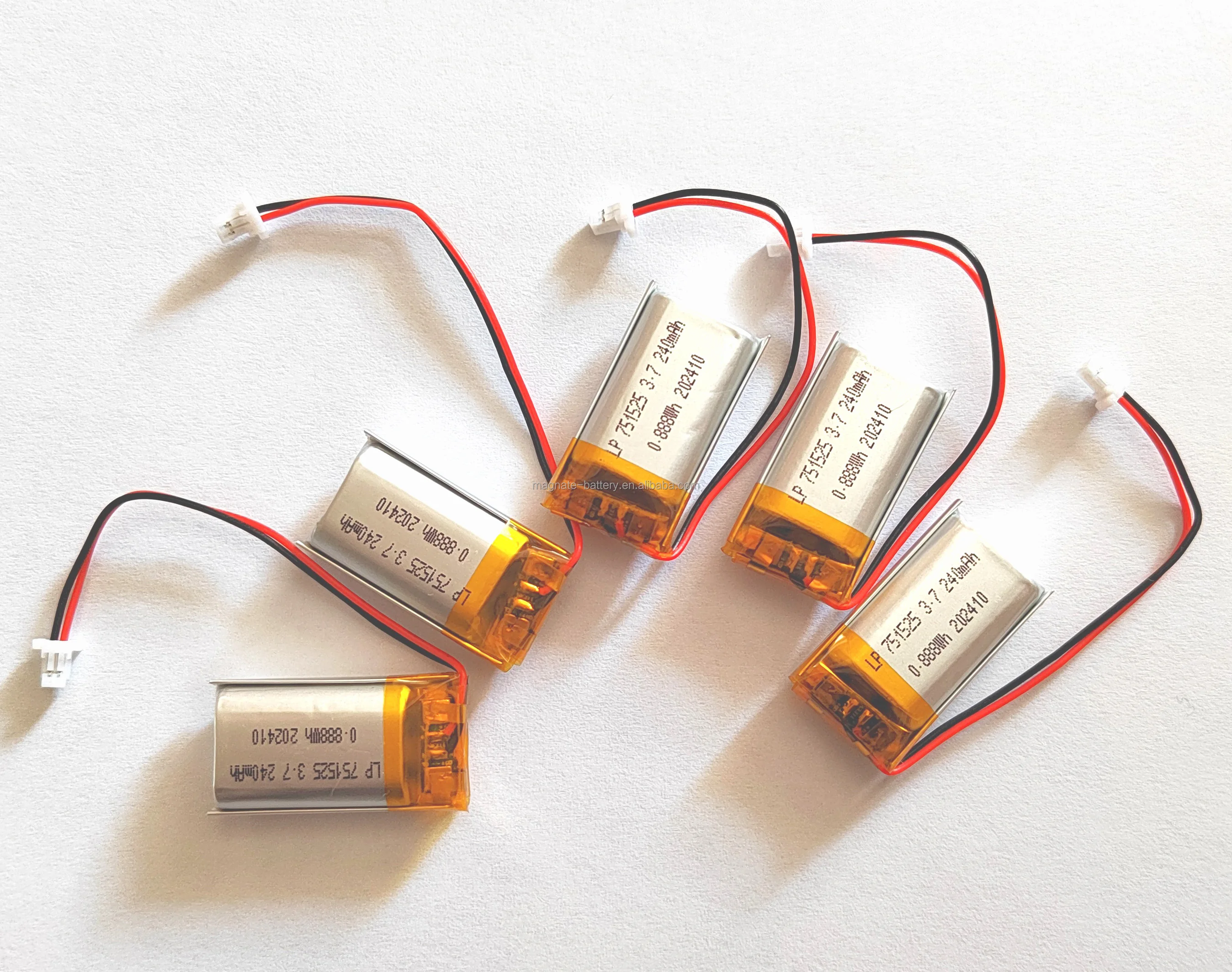 Factory Price 3.7V 240mAh 751525 rechargeable lithium ion polymer battery type 751525 with 1.25mm Pitch Connector JST-PHR-02