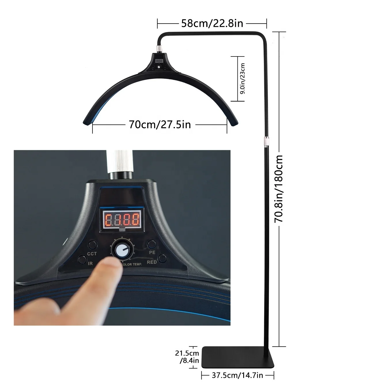 custom logo 65w half moon lash light with phone clip, phone USB charging arc floor lamp facial skin care beauty salon equipment