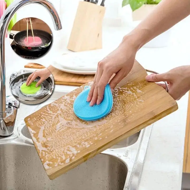 Silicone Multifunctional Dishwashing Brush Decontamination Kitchen Cleaning Tools Sponge Dish Washing Scrubber