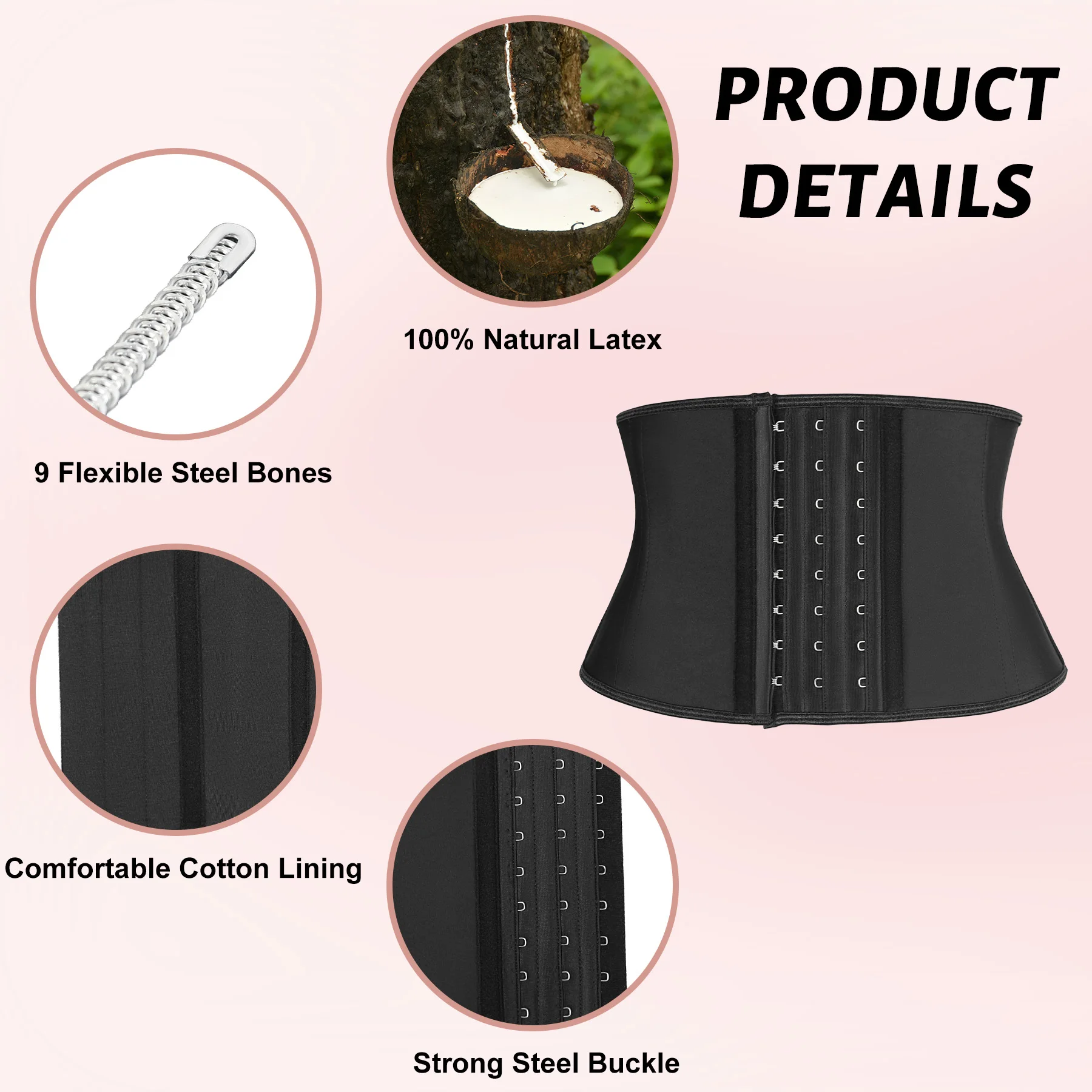 Faja Colombianas Women Underwear 9 Steel Bones Short Torso Latex 7 Inches Waist Trainer Corset Shapers