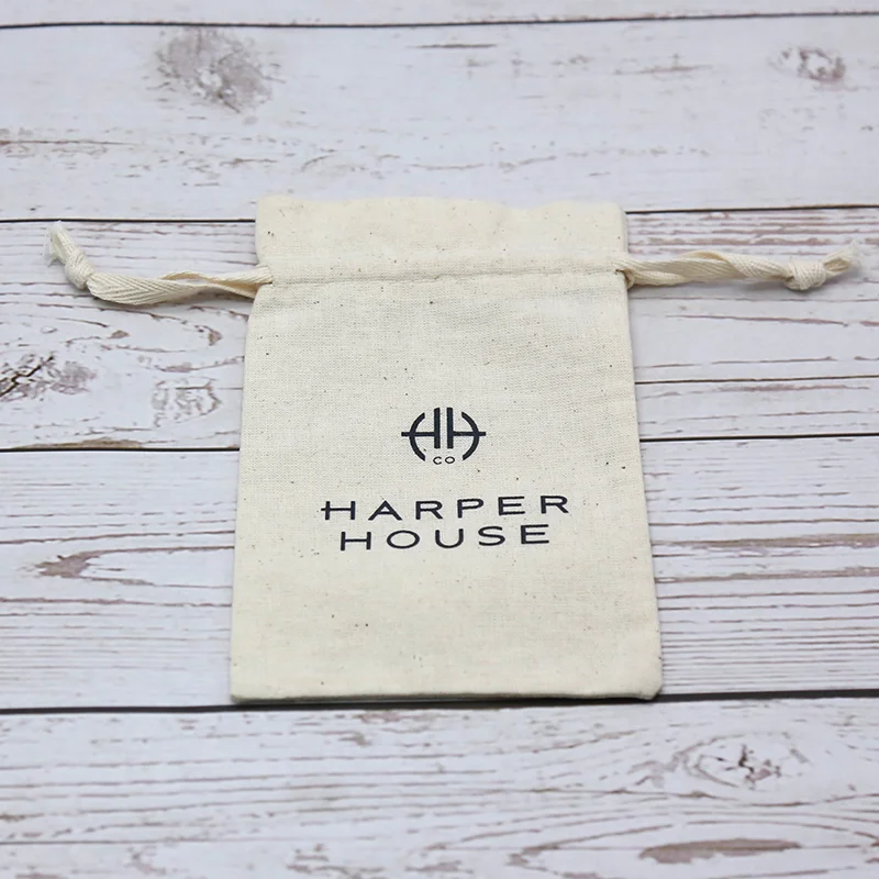 Double Drawstring Cotton Pouch Storage Muslin Cotton Drawstring Bag For Gift