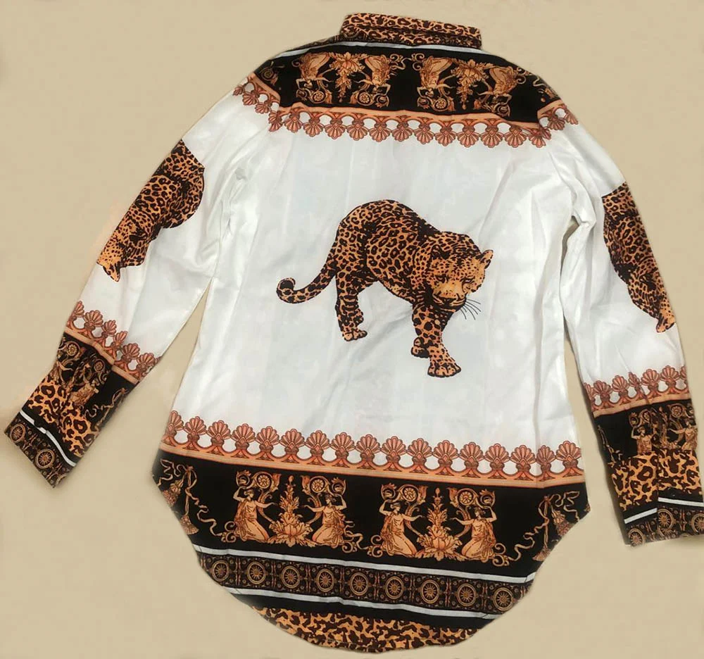 Baroque Leopard Print Casual Shirt Long Sleeve Top Ladies For Women Sexy Blouses
