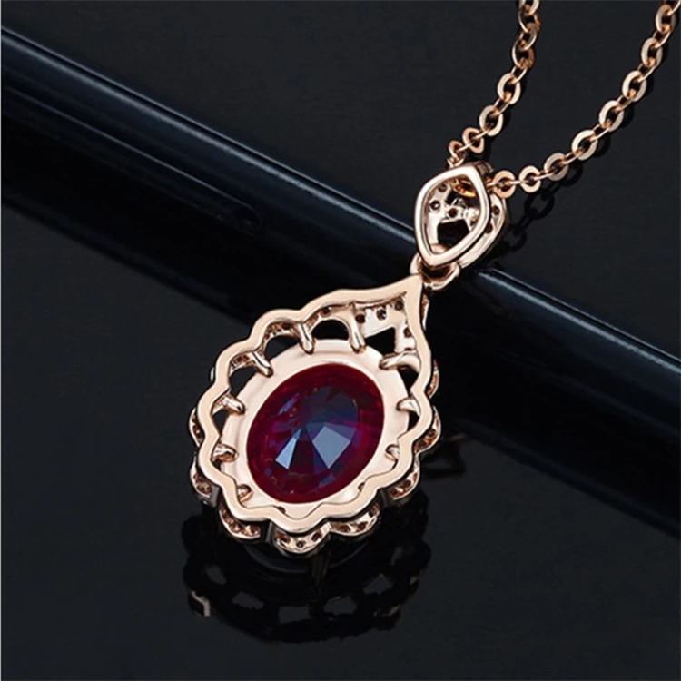 2023 Hot Sale Ruby Pendant Electroplated 18k Rose Gold Necklace Fashion Jewelry Lady Necklace