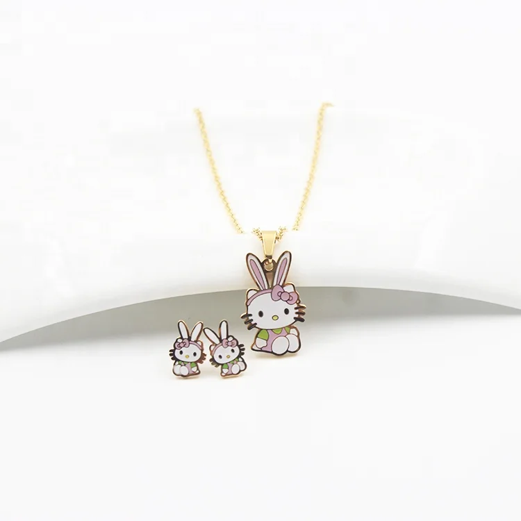 Stainless steel cartoon jewelry set beautiful necklace and earrings set for girls
