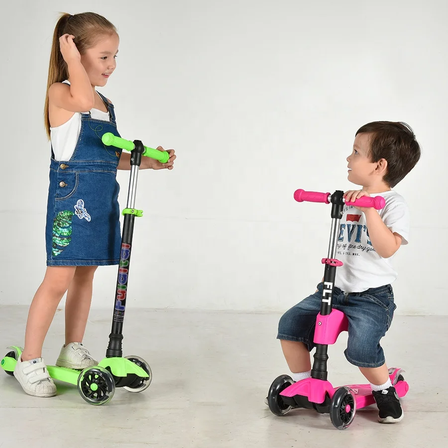 Cool 2 in 1 3 Wheels Kids Scooter with LED Light up Wheels for Kids Age 2-12 Outdoor Activities