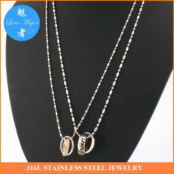 Couple Love Ring Pendant Necklace Boyfriend Girlfriend Gift Stainless Steel Set