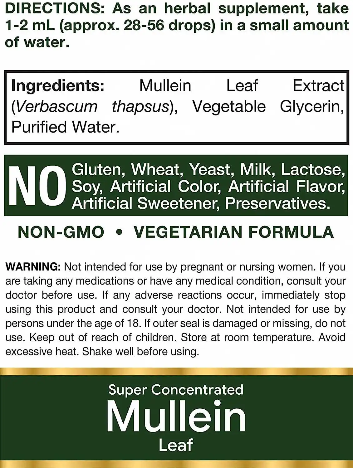 wholesale OEM/ODM Private label Mullein Leaf Liquid Extract 2 fl oz Alcohol Free Vegetarian Non-GMO & Gluten Free Supplement