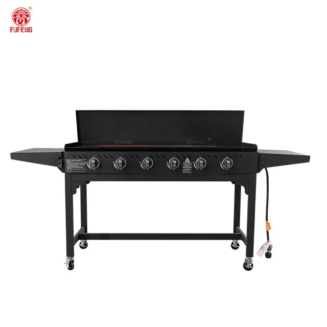 High Quality Outdoor Propane-Fueled BBQ Grill with Cooking Area Square Metal Trolley Flat Top Gas Griddle and Main Burners
