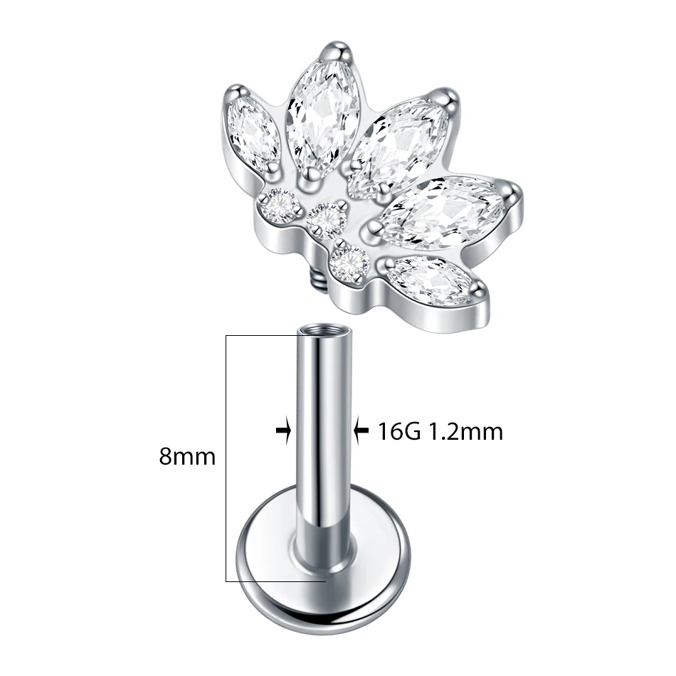 Lingchee ASTM F136 Titanium Thread Lip Rings CZ Helix Conch Labret G23 Titanium Flat Back Tragus Cartilage Earring Piercings