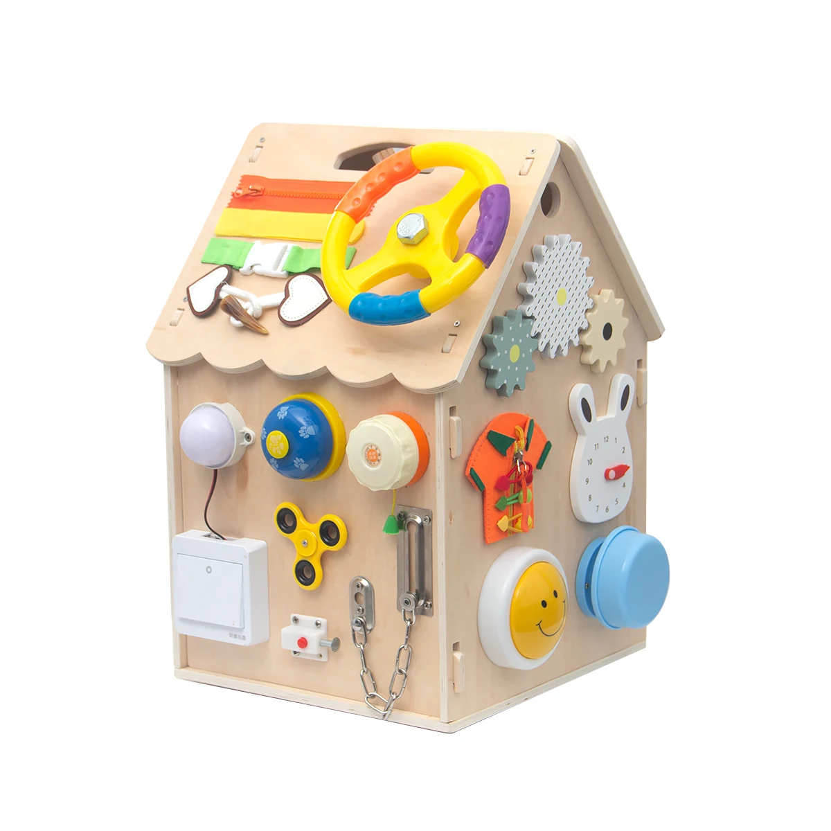 New wooden busy house with locked doors with light and music activities Montessori material toy baby learning development set