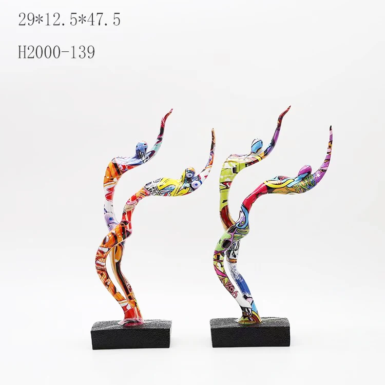 H home decoration colorful modern abstract graffiti water transfer colored tree resin statues
