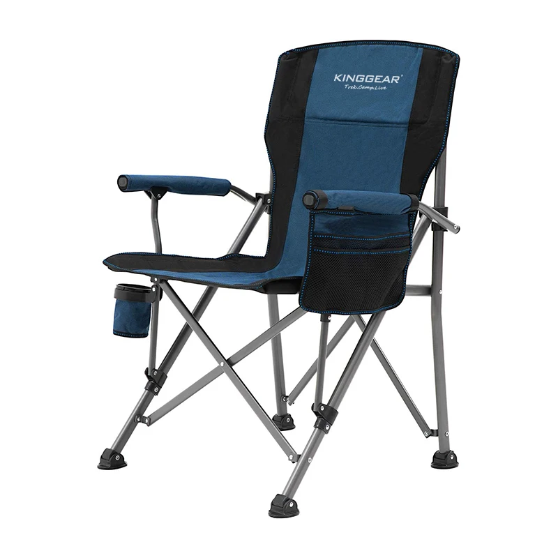 KingGear Outdoor Picnic 350 LBS Capacity Heavy Duty Camping Chair HighBack Padded Arm Chair Folding Camp Chair with Cup Holder