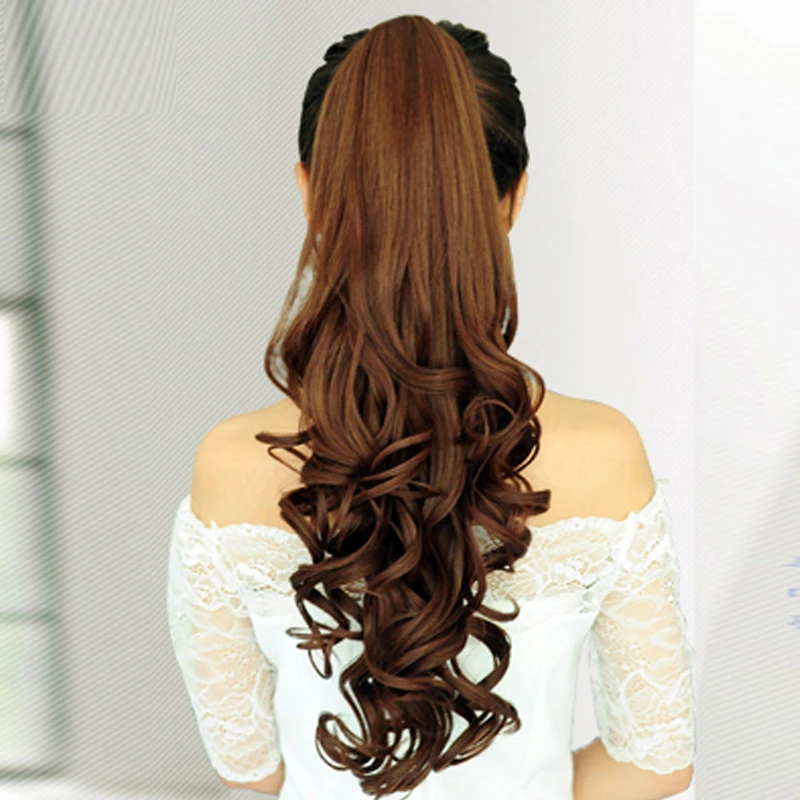 Fluffy Closure Wig Long Curly Human Ponytail Human Hair Extension Bundle