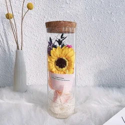 Preserved Flowers Real Eternal Roses Gypsophila Dried Flower Sunflower Rose Bouquet Decoration Preserved Flowers in Dome