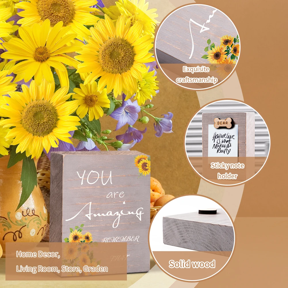 OKSQW Rustic Wooden Box  Wood Block Signs Gifts Wood Block with Classic Cross For Home Decor