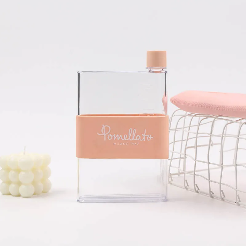 OEM/ODM Custom Creative Cute Pink A5 Notebook Reusable 400ml Drinkware Portable Silicone Water Bottle With Lid