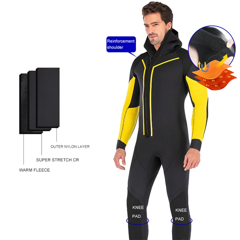 7 мм гидрокостюм для взрослых профессиональный полусухой костюм серфинга на молнии спереди цельный с капюшоном и бархатным