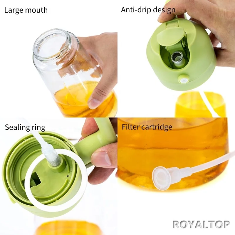 Kitchen Cooking 2 In 1 Olive Oil Sprayer & Dispenser 16oz Food-Grade Glass Oil Spray Bottle For Air Fryer Salad Frying BBQ