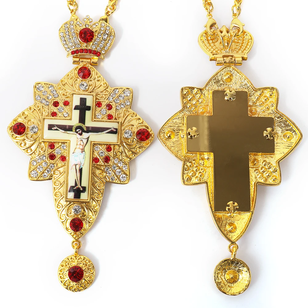 Bishop Newest Russian Design Gold Plated Customized Stones Orthodox Greek Pectoral Cross for Spiritual Gift