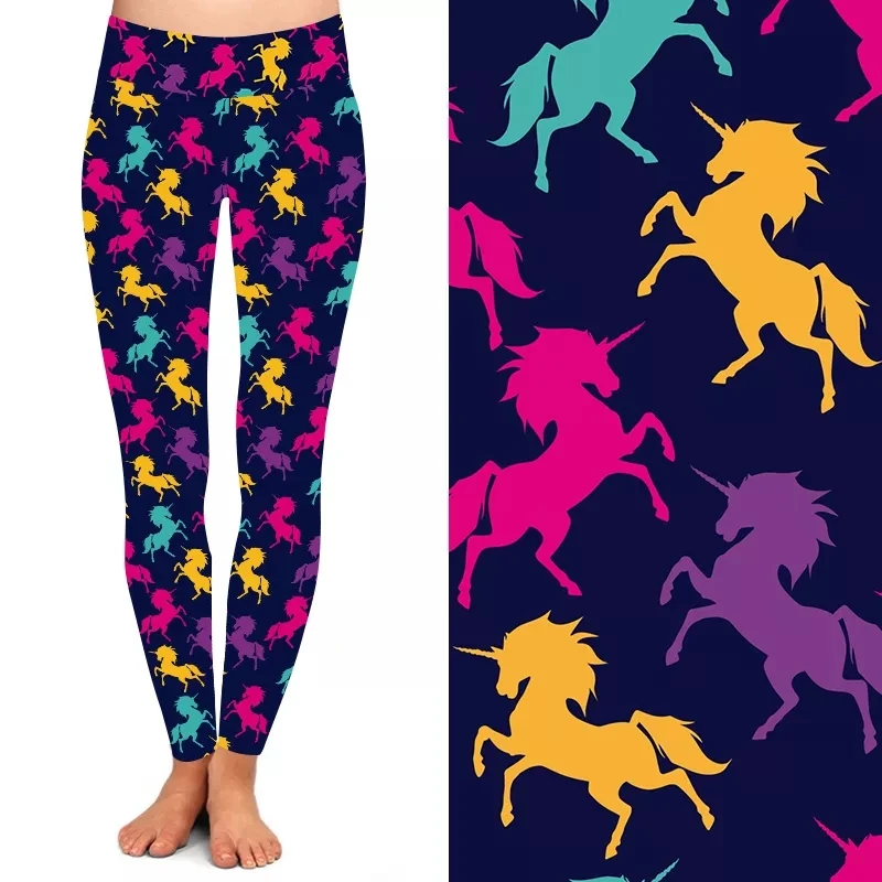 Custom design promotion wholesale buttery soft brown check running horse leggings