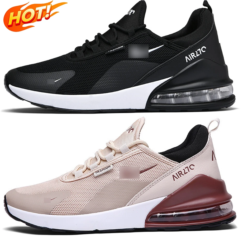 2021 Wholesale Custom brand black and white men sneaker women running air cushion for  men sport running shoes with knit upper