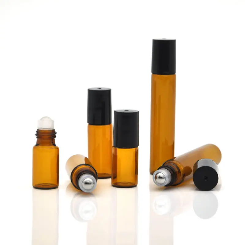 
1ml 2ml 3ml 5ml 10ml Amber Thin Glass Roll on Bottle Glass Jars and Bottle Sample Essential Oil Vials with Roller Metal Ball 