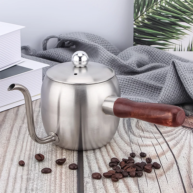 Stainless Steel Hand Brew Coffee Pot Electric Pour Over Kettle Gooseneck 500 ML Hand Brew Coffee Kettle With Wooden Handle