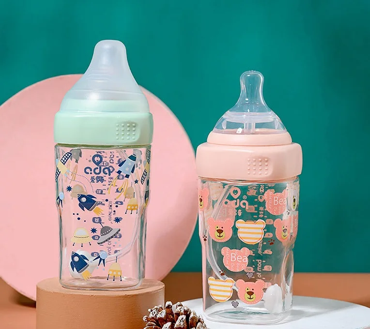 High Quality Newborn Wide Bore Glass Baby Bottles Anti Bloating Baby Bottles
