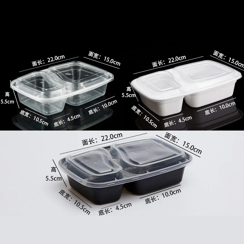 2 compartment transparent storage takeaway food microwavable container disposable plastic bowl with lid