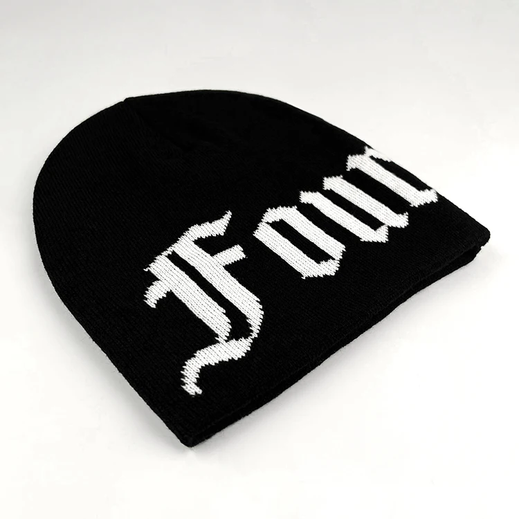 Manufacturer blank winter logo custom logo 100% acrylic knit jacquard beanie hats