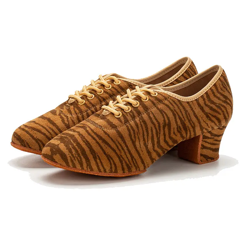 Women Practice Dance Shoes Suede Soft Sole Zebra Stripe  Ladies Ballroom Modern Latin Dancing Shoes
