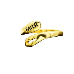 Vintage Hollowed out cross FAITH lettering double layer fashion personality ins tide cold wind open ring