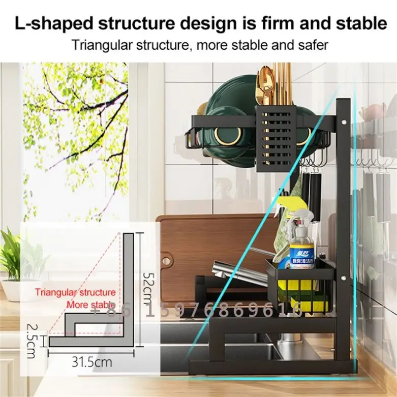 Kitchen Drain Rack Stainless Steel Dish Rack Retractable Over Sink Dish Rack