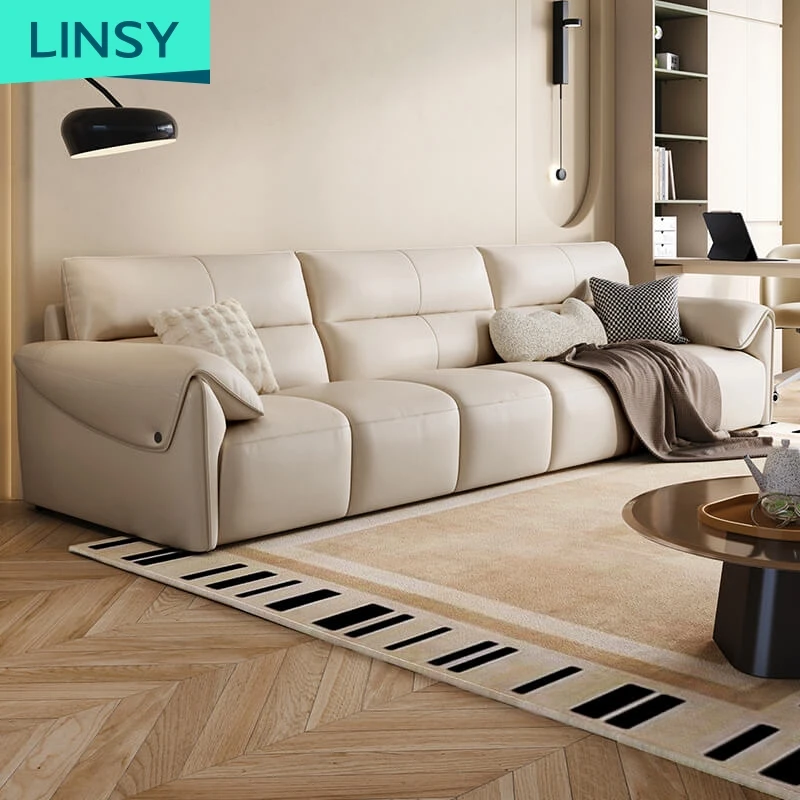 European Chesterfield Style 4-Seater Beige Leather Sofa Minimalist Design for Home or Hotel Use PS060-D Living Room Furniture