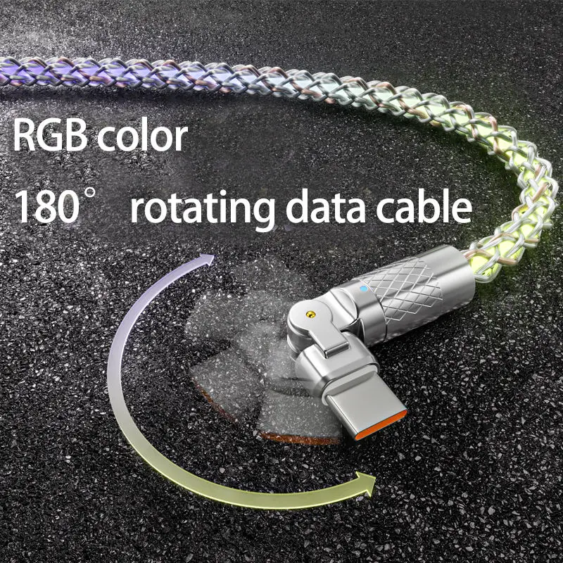 100W RGB Star Light Type C Data Cable Optical Flowing  Light  180 Degree Rotation USB Cable with Breathing LED Light
